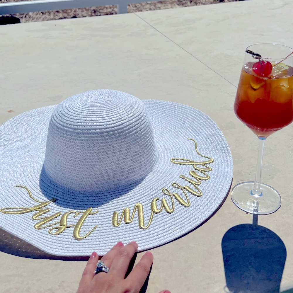 “Just Married” Embroidered Floppy Hat